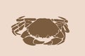 Vector silhouette of crab , graphical sepia illustration, vintage seafood element