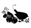 Vector silhouette cute bird and flower composition