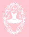 Vector silhouette design of ballet dancer tutu among cherry tree blossom frame Royalty Free Stock Photo