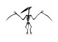 Vector silhouette of dinosaurs skeleton. Hand drawn dino skeleton. Bones of a flying dinosaur, exhibit fossils in the
