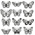 Vector silhouette elegant butterfly isolated on white background. Set of Easy laser cut file for wedding design