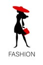 Vector silhouette of an elegant fashion woman with red hat Royalty Free Stock Photo