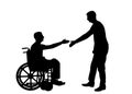 Vector silhouette employer intends to shake hands with a man in a wheelchair