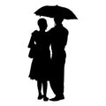 Vector silhouette of family with umbrella on white background. Symbol of protection. Royalty Free Stock Photo