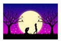 vector silhouette of farewell in moonlight