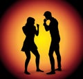 Vector silhouette of fighting couple