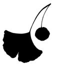 Vector silhouette of a forked ginkgo tree leaf with a round berry in the middle. healing ginko in an isolated element of a black Royalty Free Stock Photo