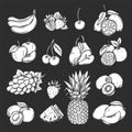 Silhouette fruits and berries icons set Royalty Free Stock Photo