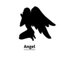 Vector silhouette girl with angel wings praying Royalty Free Stock Photo