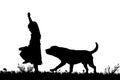 Vector silhouette of a girl with a dog.