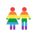 Vector silhouette girl and guy hold hands flag rainbow Royalty Free Stock Photo