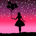 Vector Silhouette girl holding a balloon