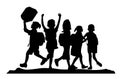 Vector silhouette of Group of children carrying school bags going to school on white background. Symbol of school and educatio