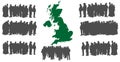 Vector silhouette of a group of refugees, migration crisis in Europe. Great Britany refugees.