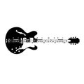 Vector Silhouette of Guitar with Musical Symbols