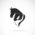 Vector silhouette of the horse and girl on white background. Expression of love and relationship., Easy editable layered vector Royalty Free Stock Photo