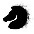 Vector silhouette of a horse`s head. Logo animal icon. Grunge hand-drawn doodle illustration with splashes Royalty Free Stock Photo