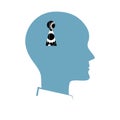 Vector silhouette of human head with a key hole. NLP or Neuro-Linguistic Programming concept. Manipulation, Mental