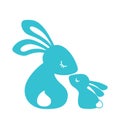 Vector silhouette illustration of a funny family of rabbits. Silhouette of a mother rabbit kissing her baby. Design