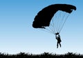 Parachutist silhouette illustration isolated on sky background.