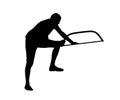 Vector silhouette of male lumberjack sawing wood.