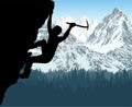 Vector silhouette of man climbing on rock in Rocky Mountains Royalty Free Stock Photo