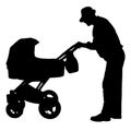 Vector silhouette of a man with a pram. Royalty Free Stock Photo