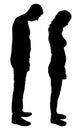 Vector silhouette of a man and a woman experiencing sadness and shame