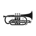 Vector silhouette of the musical instrument cornet. The silhouette of a wind instrument on a white background Royalty Free Stock Photo