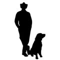 Vector silhouette of people with dog. Royalty Free Stock Photo