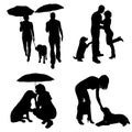 Vector silhouette of people with dog.