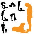 Vector silhouette of people with dog. Royalty Free Stock Photo