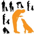 Vector silhouette of people with dog. Royalty Free Stock Photo