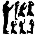 Vector silhouette of people who pray.