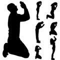 Vector silhouette of people who pray.