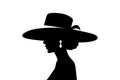 Vector Silhouette Portrait of a Woman in a Hat. Black and White Illustration of a Beautiful Girl, Vintage Cutout Style