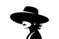 Vector Silhouette Portrait of a Woman in a Hat. Black and White Illustration of a Beautiful Girl, Vintage Cutout Style