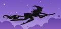 Vector silhouette of a rapid witch flying on a broomstick Royalty Free Stock Photo