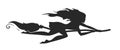 Vector silhouette of a rapid witch flying on a broomstick