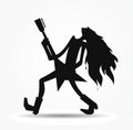 Vector silhouette of the rock artist, cartoon guitarist image