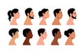 Vector silhouette set of face profile men and women. Portrait of different people. Diversity crowd. Different multiethnic people.