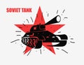 Vector silhouette of the Soviet tank against red star