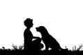 Vector silhouette of a woman with a dog. Royalty Free Stock Photo