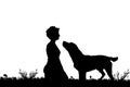 Vector silhouette of a woman with a dog. Royalty Free Stock Photo