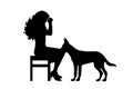 Vector silhouette of woman with dog.