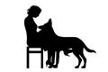 Vector silhouette of woman with dog.