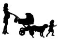 Vector silhouette of a woman with a pram. Royalty Free Stock Photo