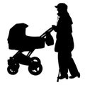 Vector silhouette of a woman with a pram. Royalty Free Stock Photo