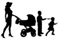 Vector silhouette of a woman with a pram. Royalty Free Stock Photo