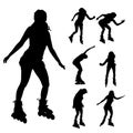 Vector silhouette of a woman on roller skates.